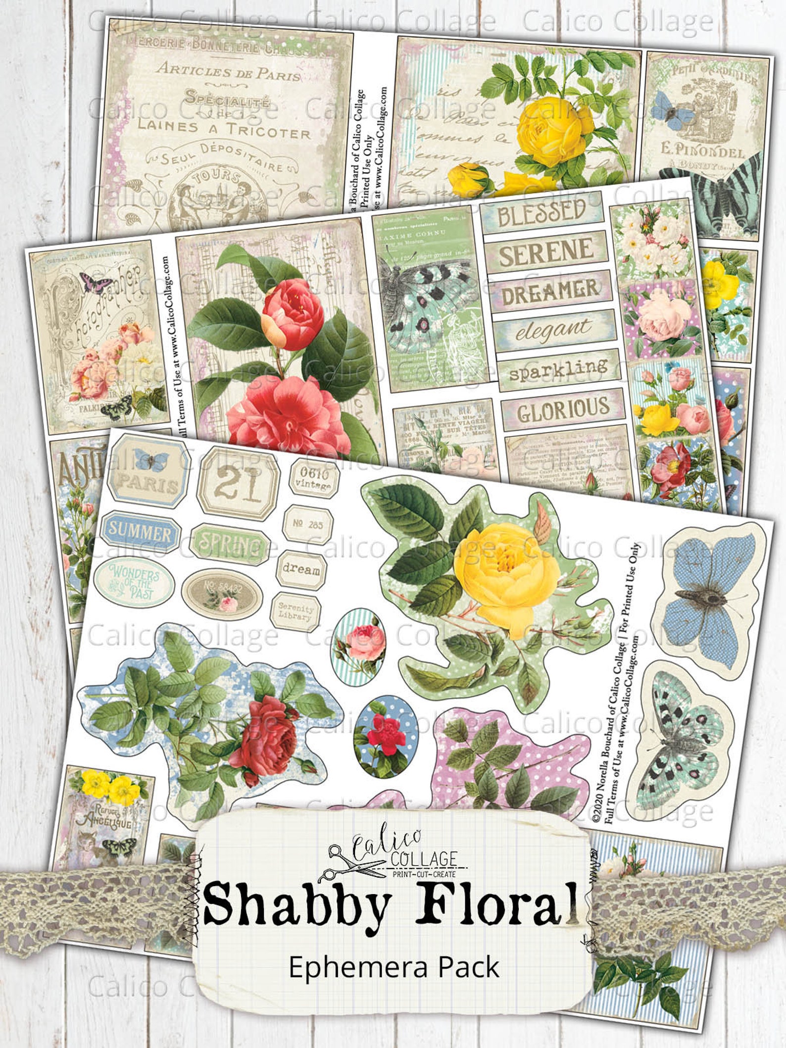 Printable Ephemera Pack Shabby Floral Junk Journal Kit Vintage French ...