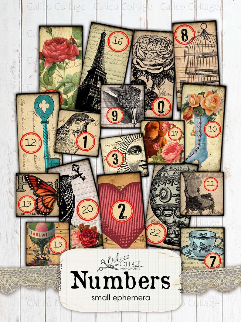 Numbers Collage Sheet Ephemera Pack, Digital Bullet Journal Supplies, Scrapbooking Junk Journal, Ephemera Numbers, Stationery Printable image 4