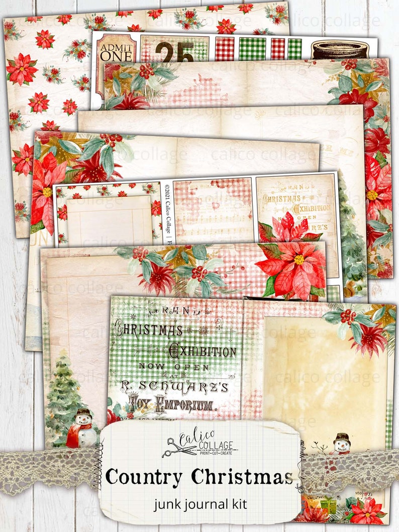 Printable Christmas Junk Journal Kit, Country Christmas Ephemera Pack ...