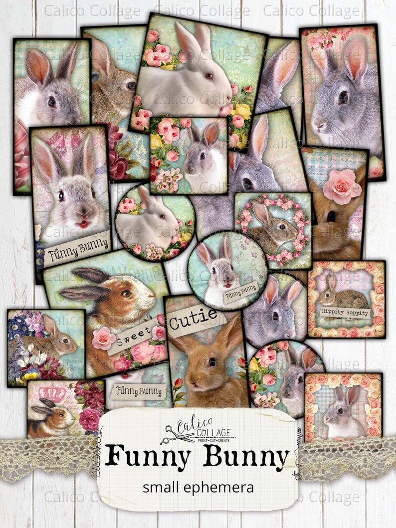 Printable Easter Ephemera Pack, Rabbit Junk Journal Supplies, Digital ...