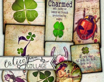 Printable Feeling Lucky Ephemera Pack St Patricks Day Junk Journal Kit Jewelry images Collage Sheet