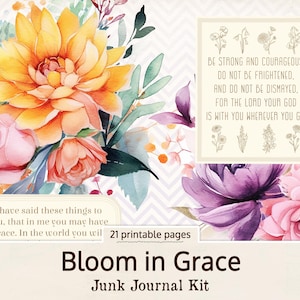Faith Junk Journal Kit, Digital Download Religious Ephemera, Bible Journaling Junk Journal Papers, Floral Collage Sheets,Faith Ephemera Pack