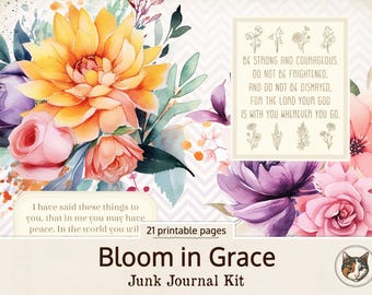 Faith Junk Journal Kit, Digital Download Religious Ephemera, Bible Journaling Junk Journal Papers, Floral Collage Sheets,Faith Ephemera Pack