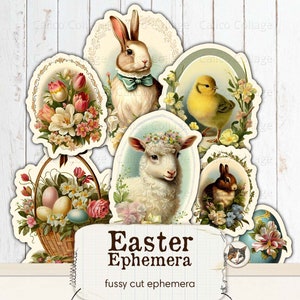 Easter Ephemera Fussy Cuts, Junk Journal Ephemera Pack, Easter Flowers, Printable Ephemera, Scrapbook Ephemera, Collage Sheet, Easter Bunny