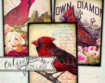 Printable Cardinal, Red Bird Journaling Cards, Junk Journal Ephemera Pack