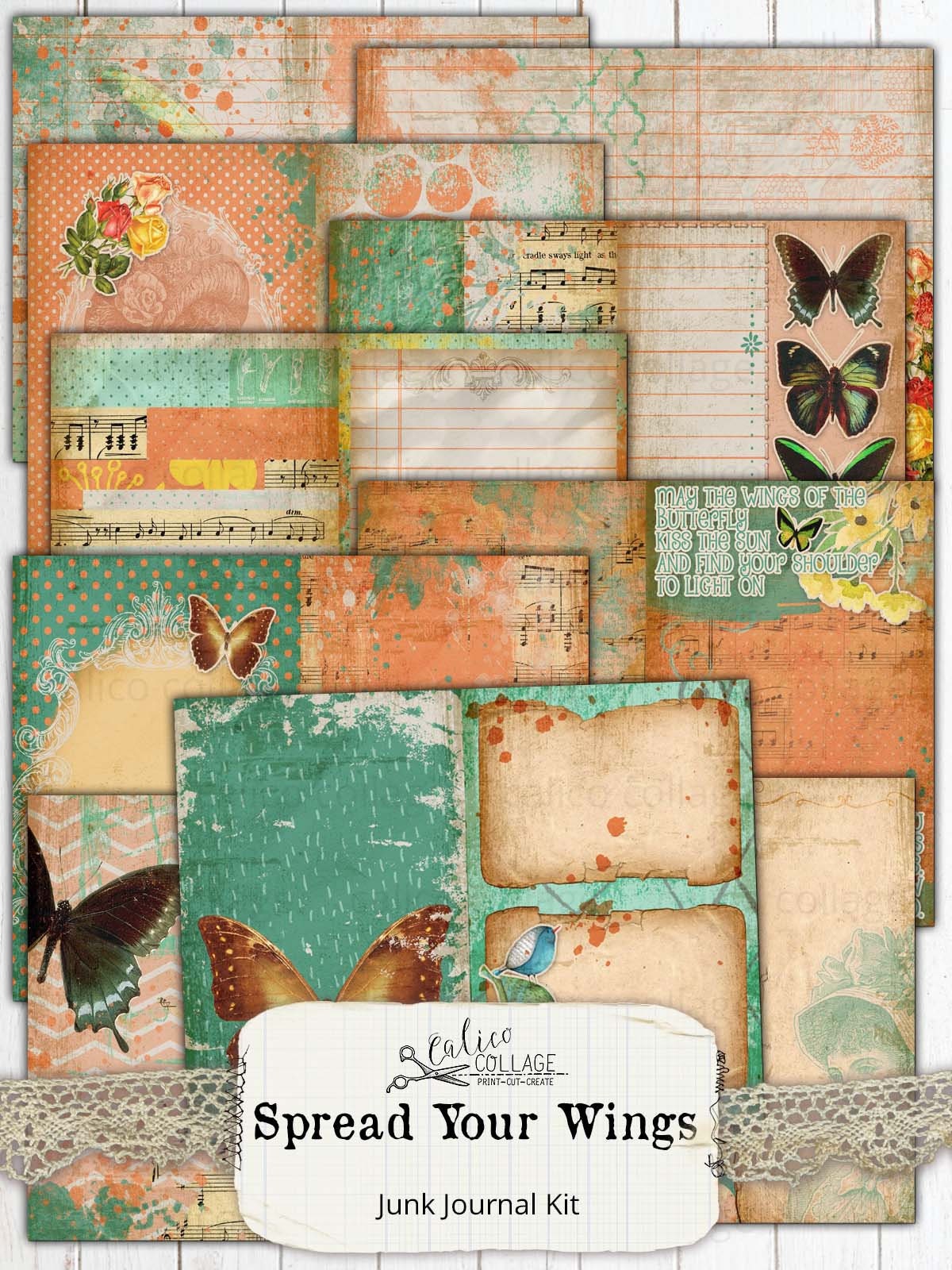 Junk Journal Printable Journal Supplies, Digital Paper Scrapbook Prints,  Vintage Butterflies, Bird Ephemera, Butterfly Papers, Ephemera Pack 