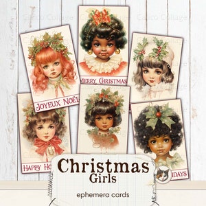 Christmas Junk Journal Ephemera, Retro Christmas Girls, Vintage Christmas Ephemera, Christmas Printable, Holiday Junk Journal, Collage Sheet