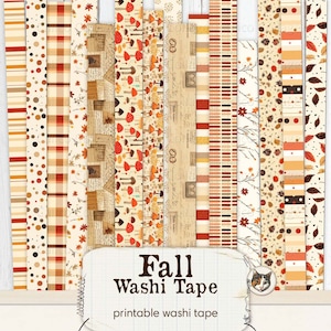 Printable Fall Washi Tape, Autumn Washi Strips, Fall Ephemera Junk Journal Printable, Printable Ephemera Digital Download Collage Sheets