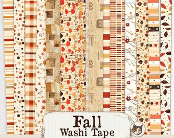 Printable Fall Washi Tape, Autumn Washi Strips, Fall Ephemera Junk Journal Printable, Printable Ephemera Digital Download Collage Sheets