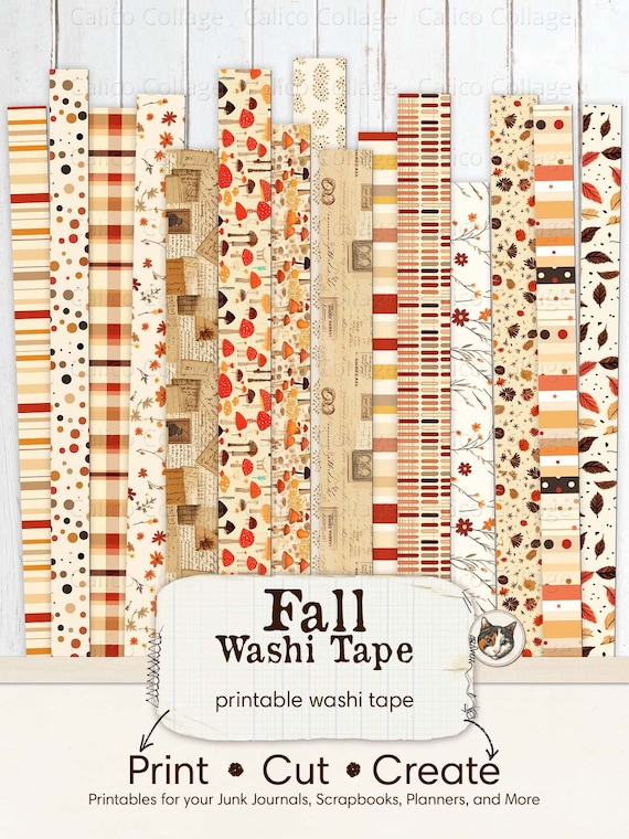 Printable Vintage Washi Tape, Scrapbook Elements, Collage Sheet