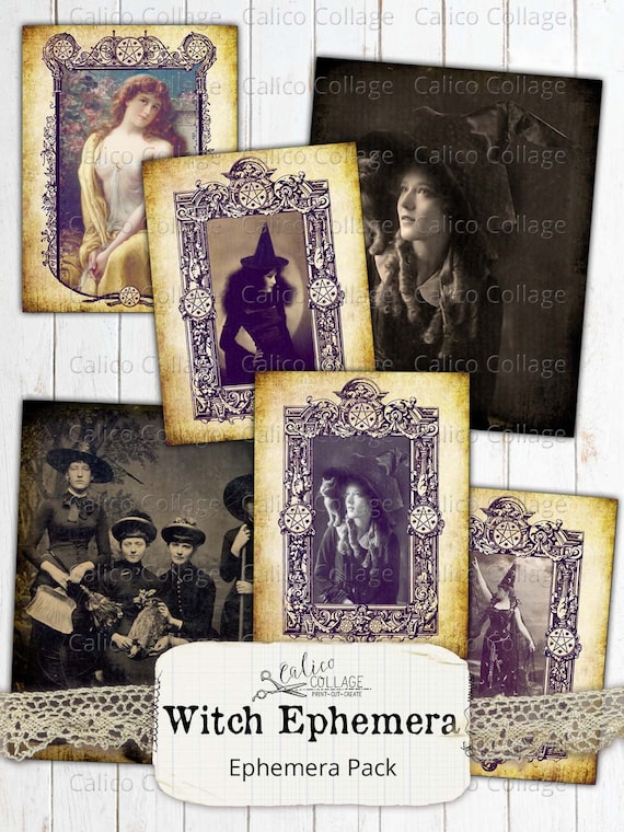 Witch Ephemera Printable Junk Journal Ephemera Cards, Journal Supplies, Digital Ephemera Pack, Halloween Ephemera, CalicoCollage, Digital