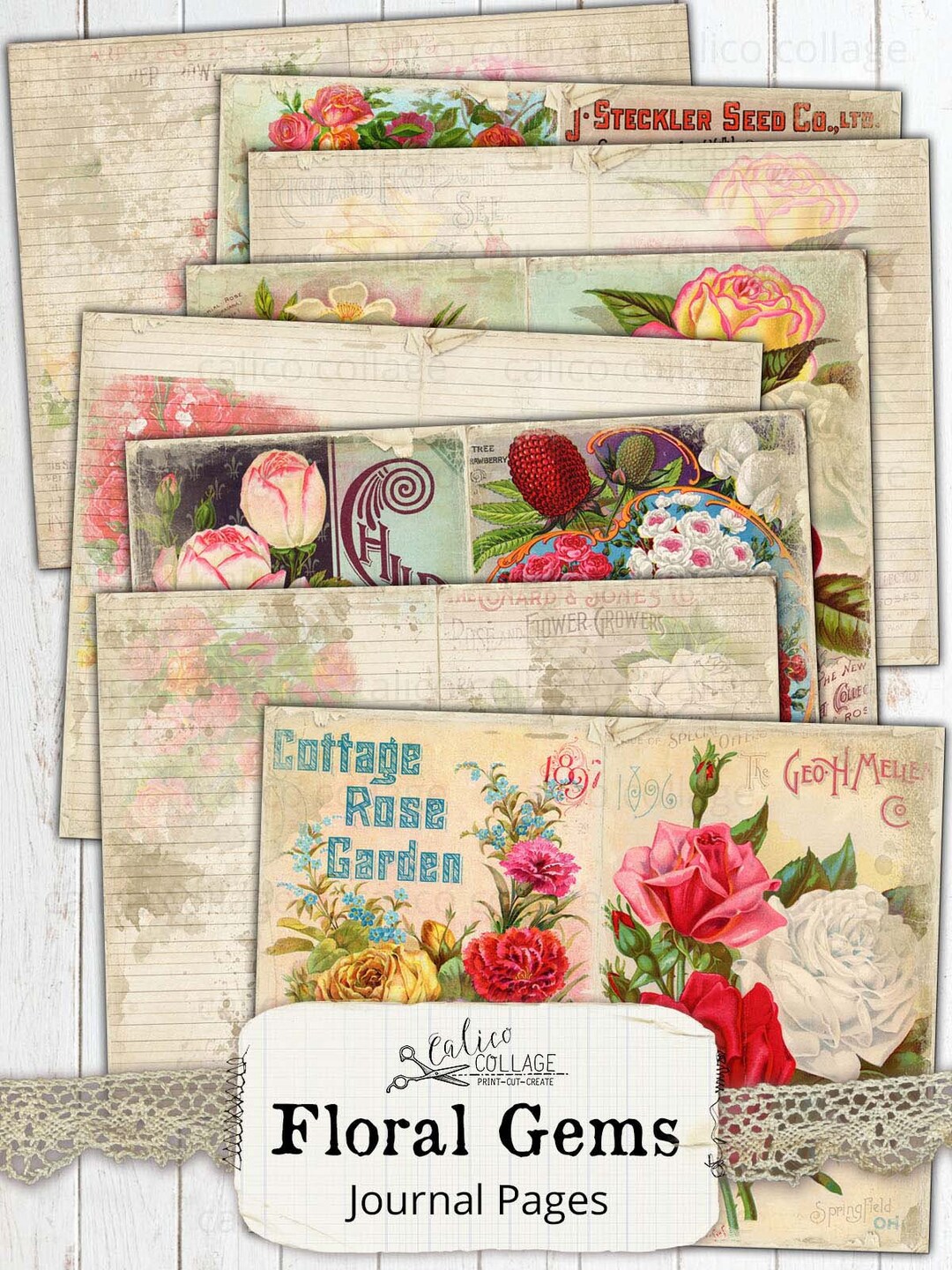Printable Junk Journal Ephemera Paper Pages, Vintage Roses, Junk ...