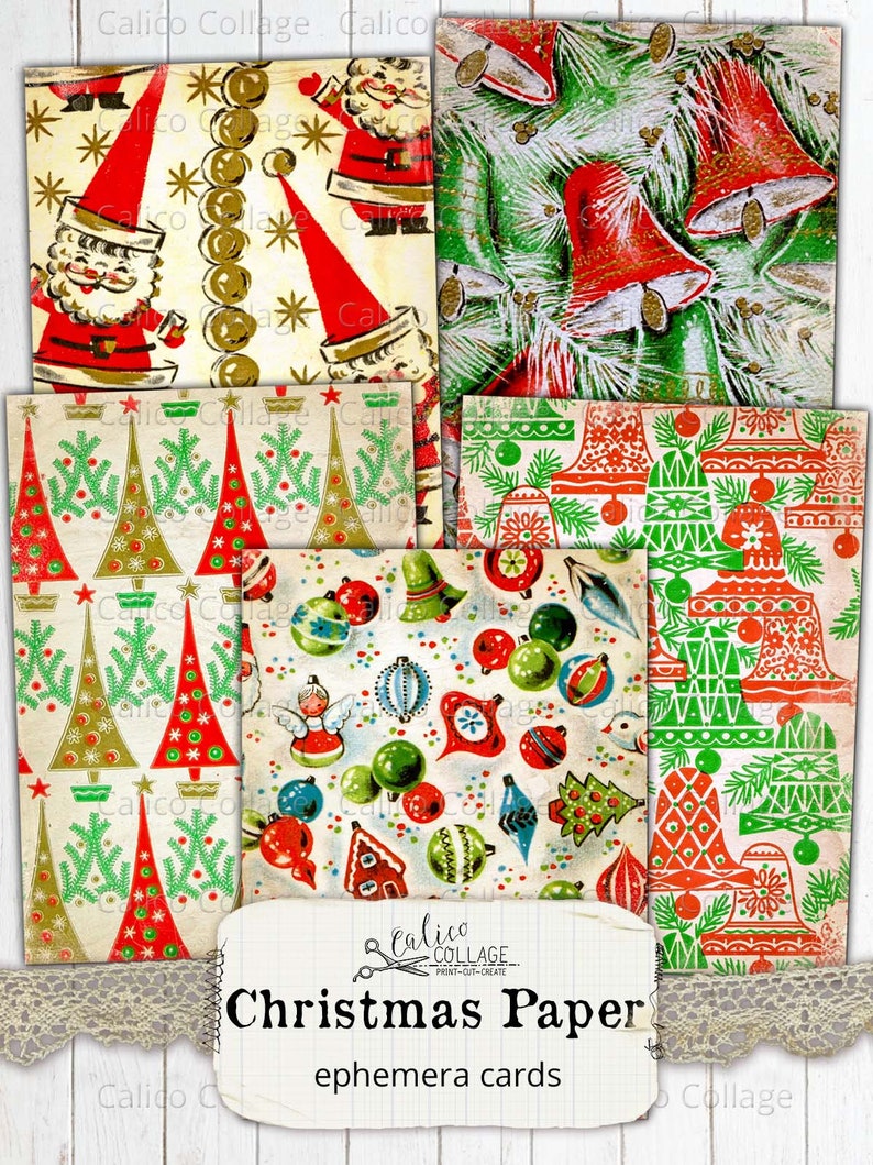 Christmas Paper Gift Tags, Printable Junk Journal Ephemera Pack