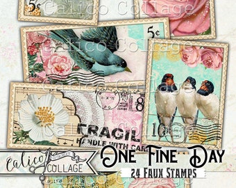 Printable Vintage Stamps Junk Journal Ephemera Pack, One Fine Day