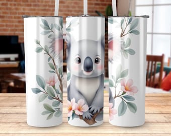 Cute Koala Digital Tumbler Wrap, Adorable Koala with Flowers Tumbler Wrap, Koala Bear Tumbler Wrap, Digital PNG File