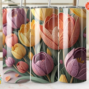 Tulip Tumbler Wrap, 20oz Skinny Floral Tumbler PNG, Spring Flower Sublimation Designs, Flower Tumbler Wrap, Digital Download