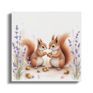 Cute Squirrel Wall Art Print, Digital Download Nursery Animal Print, Woodland Animals Watercolour Art, Kid Room Decor, Wall Art Canvas Print