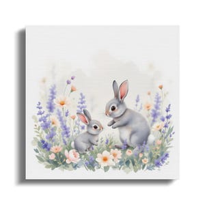 Adorable Bunny Watercolour Wall Art Print, Cute Animal Rabbits Digital Download, Nursery Decor, Kids Room Art Print, Wildlife Art