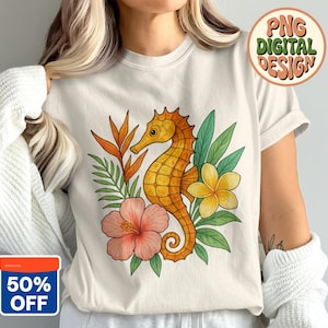 Seahorse PNG, Seahorse Clipart, Floral Seahorse, Tropical Png, Summer Png, Sublimation Png, Digital Download