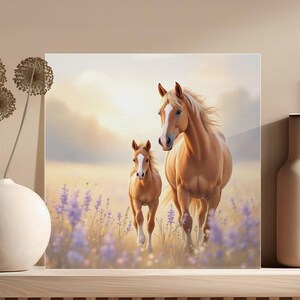Beautiful Horse Art Print Canvas, Mother and Foal Digital Download, Equestrian Wall Art, Horse Lover Gift Home Decor, Nature Landscape Print