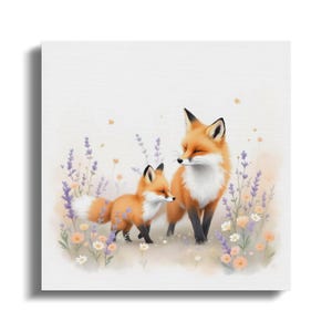 Mother Fox and Baby Fox Wall Art, Digital Download Watercolor Print, Nursery Animal Poster, Instant Download Art Print for Canvas and Poster