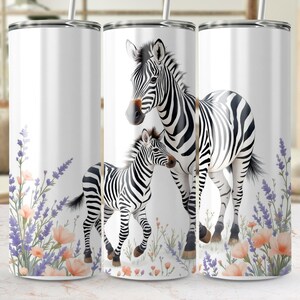 Tumbler Wrap Zebra Mom and Baby Tumbler Wrap, Watercolour Art, Digital Download PNG, Animal Art, Wildlife Art, Floral Design, Cute Zebra Art