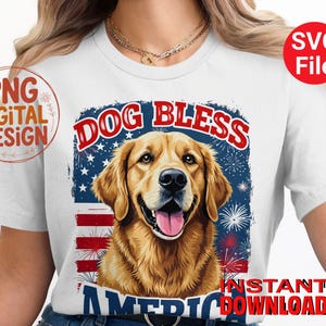 Dog Bless America Digital, Golden Retriever Art, Patriotic Print, Fourth of July, American Flag Decor, Pet Portrait, Digital Download