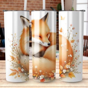 Cute Fox Tumbler Wrap Digital Download PNG, Autumn Floral Fox Tumbler Wrap, Fall Fox Digital Tumbler Wrap Design