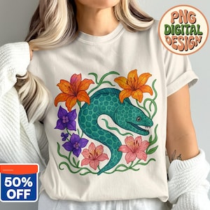 Moray Eel PNG, Floral Eel Clipart, Lily Png, Teal Eel, Serpent Png, Sublimation Png, Digital Download