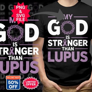 Lupus Awareness Digital Download PNG SVG File, My God Is Stronger Than Lupus Christian Faith Warrior Chronic Illness Support Gift