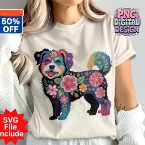 Floral Dog PNG, Colorful Dog Clipart, Flower Dog Png, Dog With Flowers, Sublimation Png, Digital Download PNG, Dog Lover Gift, SVG File