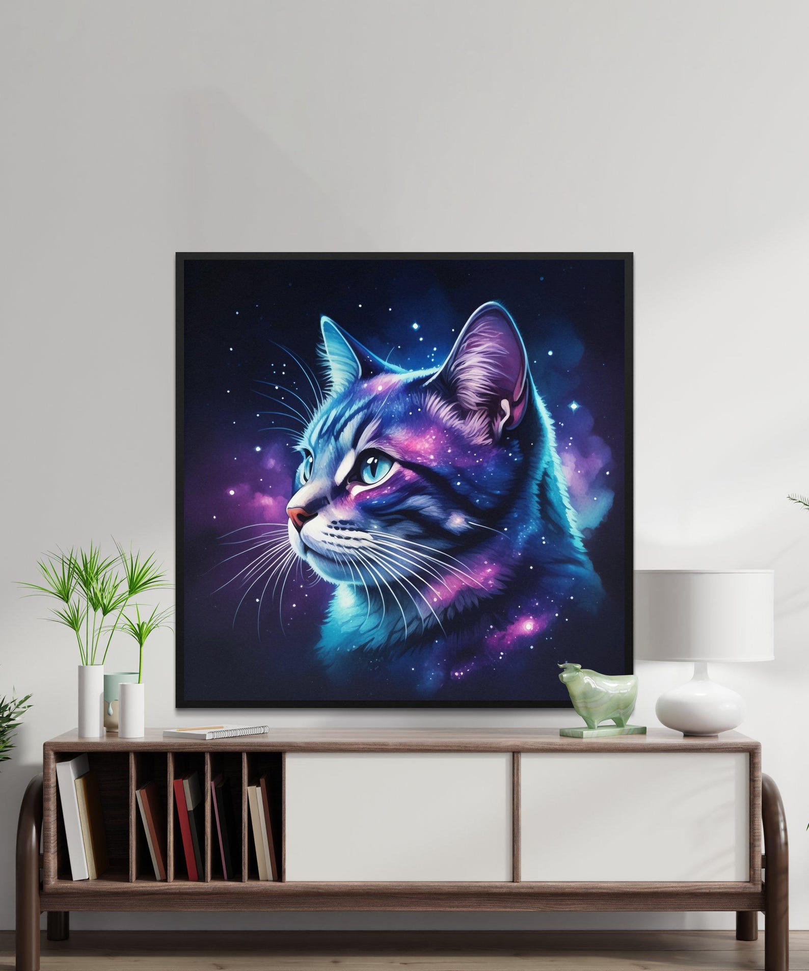 Cat Wall Art Print, Space Cat Digital Art, Cosmic Cat Decor, Animal Art ...