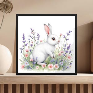 Wall Art Prints Watercolour Rabbit Digital Wall Art, Cute Bunny Print for Nursery Decor 2024, Floral Animal Artwork, Instant Download PNG
