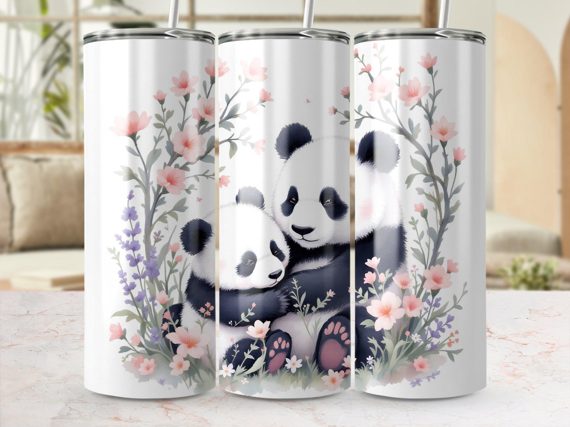 Tumbler Wrap Png File, Cute Panda Tumbler Wrap Digital PNG Mother and Baby Panda Floral Design Tumbler Wrap Instant Download Gift Idea 2024