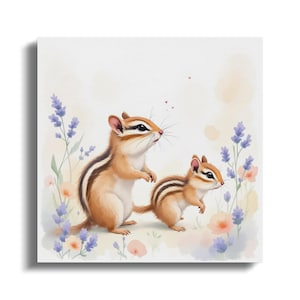 Adorable Chipmunks Watercolour Art Print, Cute Animal Digital Download, Nature Inspired Nursery Wall Art, Whimsical Wildlife Decor