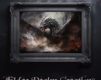 Thunder Bane # Digital Art for Download. Massive Flying Dragon. Fantastic Beast. Victorian Disturbing Art, Pagan themed. Dark Academia.