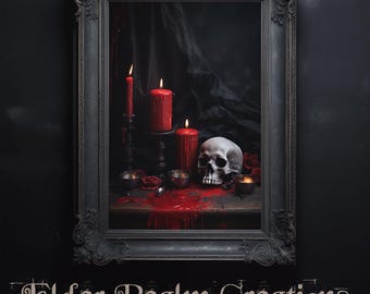 Spilled Red Wax # Digital Art for Download. Naked Skull and Red Wax. Victorian Disturbing Art, Pagan themed. Dark Academia.