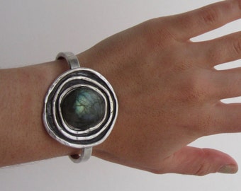 Gravity Wave Labradorite Concentric Circle Sterling Silver Cuff