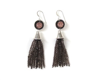 Pink City Druzy Tassel Earrings