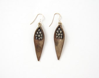 Pyrite Cluster Leaf Earrings