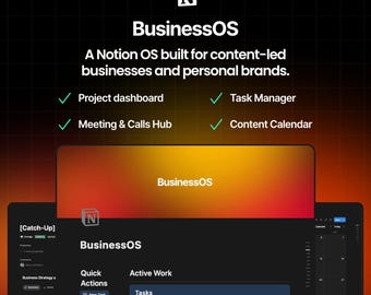 All in One Notion Business OS, Project and Task Manager, Content Calendar, Meetings and Notes Hub, Creator and Small Business Template