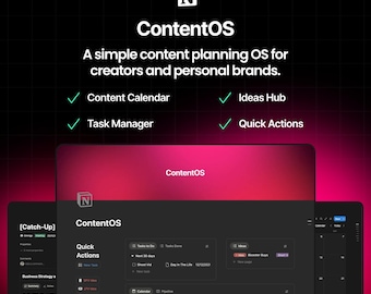 Notion Content Planner Template, ContentOS Creator System, Calendar, Ideas, Tasks, Simple Social Media Planning