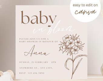 Minimalist Baby Shower Invitation Template: Neutral Boho Design (Digital Download)