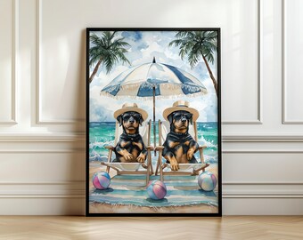 Arte mural de rottweiler, arte mural costero, arte mural canino, arte mural imprimible, ideas de regalo de rottweiler, arte de casa de playa, descarga digital