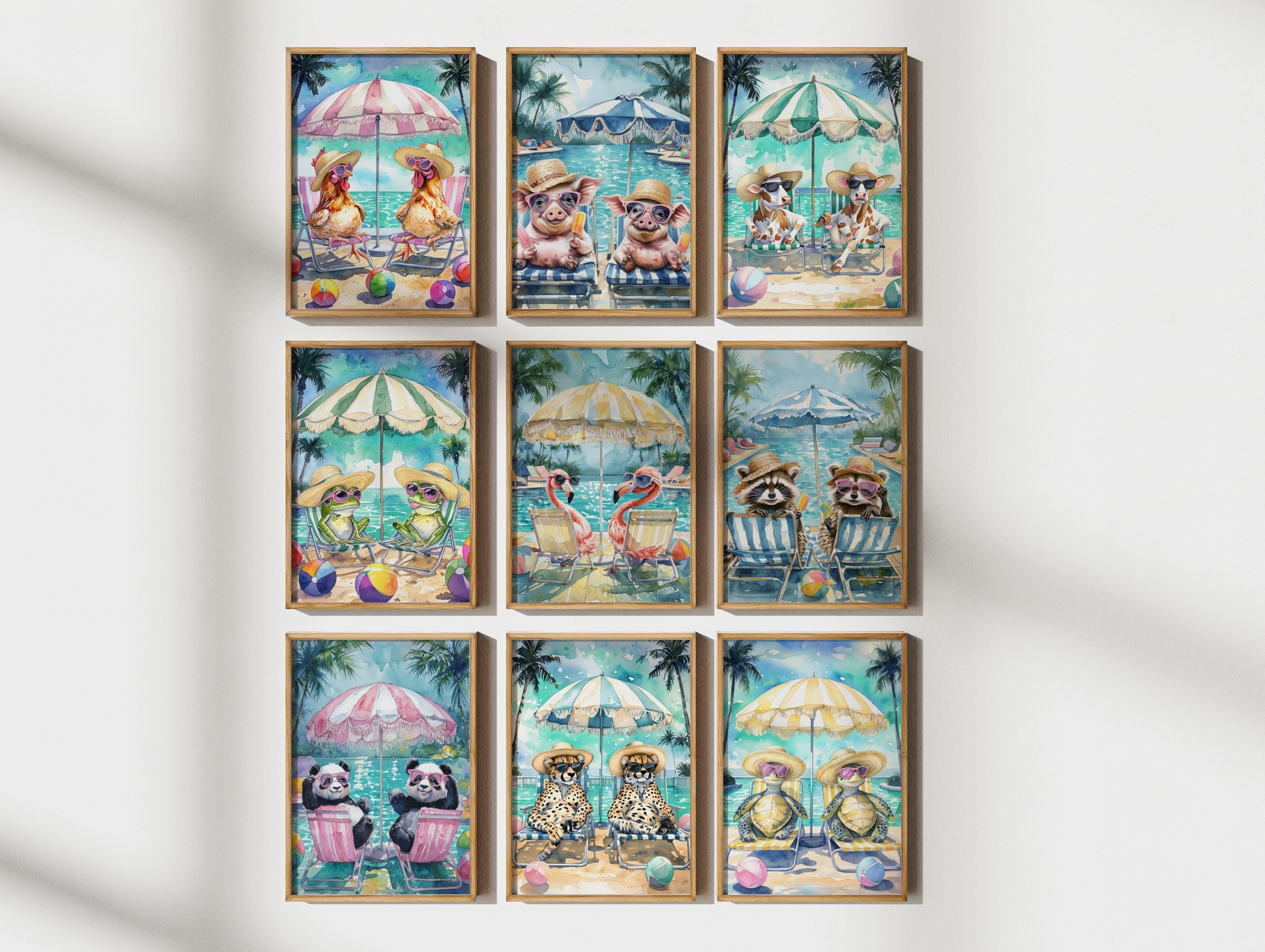Animal Pool Bundle, Funny Animal Art, Beachy Wall Art, Coastal Printable Art, Summer Animal Printable Wall Art, Flamingo Wall Art, Digital