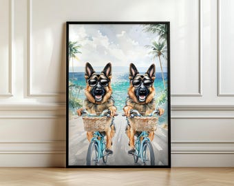 Arte mural de pastor alemán, arte costero, arte canino divertido, arte mural imprimible, ideas de regalo de pastor alemán, descarga digital, arte mural moderno