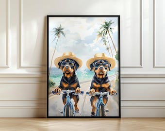 Arte mural de rottweiler, arte mural costero, arte mural canino, regalos divertidos de rottweiler, regalo para papá rottweiler, arte mural imprimible, descarga digital