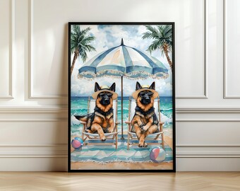 Arte mural de pastor alemán, arte playero, arte imprimible, arte moderno, regalos de pastor alemán, descarga digital, arte mural canino