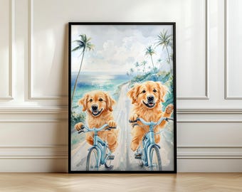 Golden Retriever Wall Art, Coastal Wall Art, Beachy Wall Art, Golden Retriever Gift Ideas, Printable Wall Art, Trendy Art, Digital Download