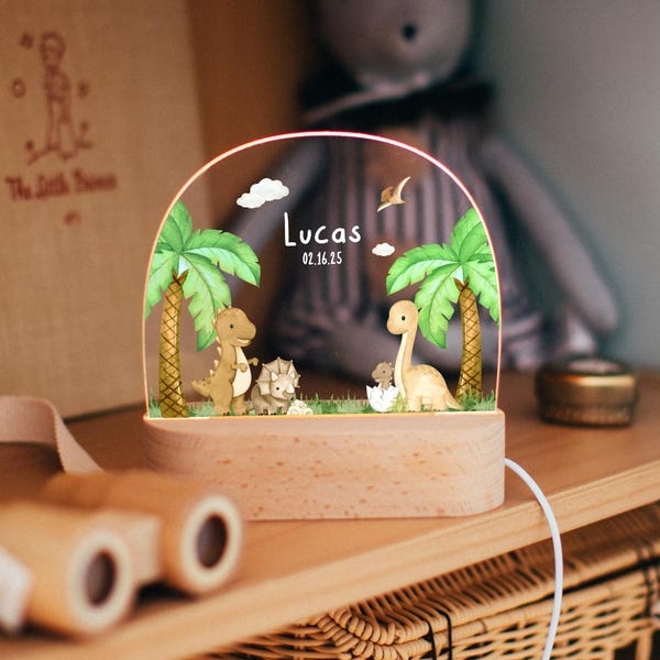 Custom dinosaur night light, Kids acrylic night light for kids bedroom decor, personalized with your name.